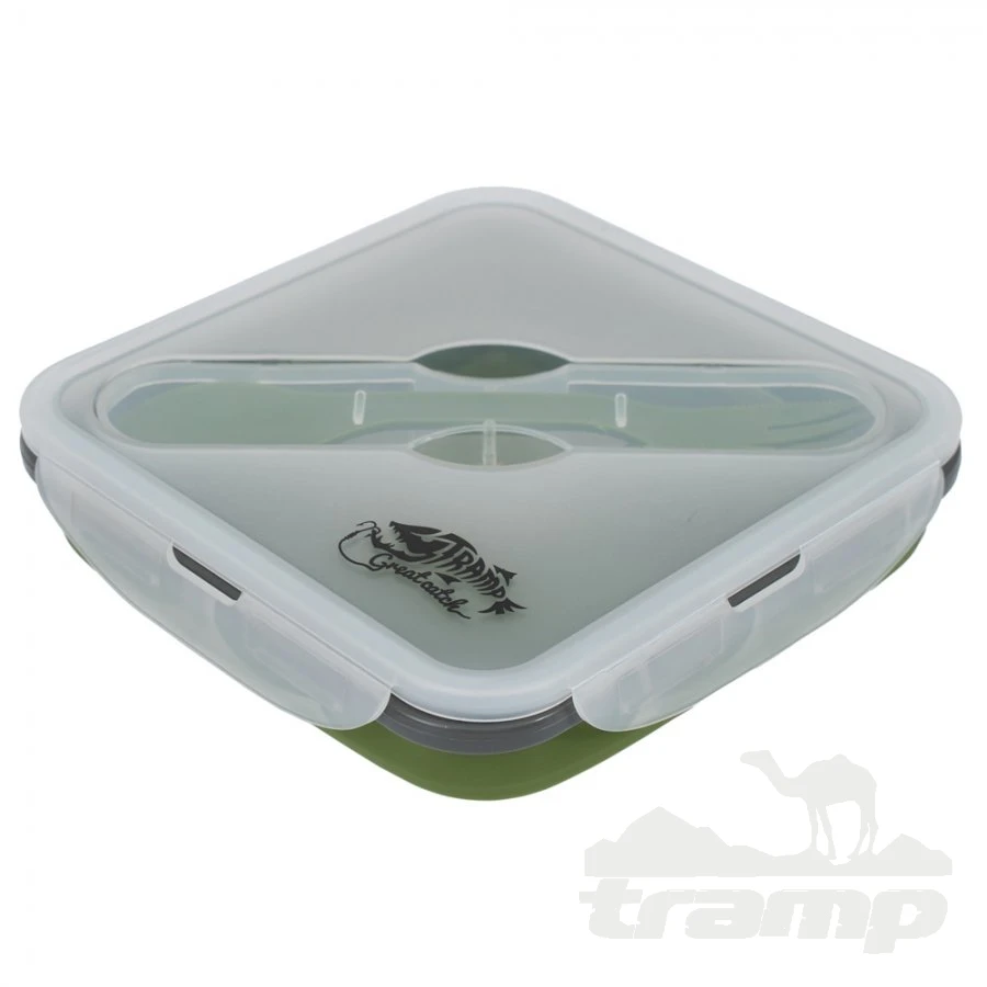 Походная посуда Контейнер силиконовый с ловилкой 1000 мл Tramp TRC-145-olive