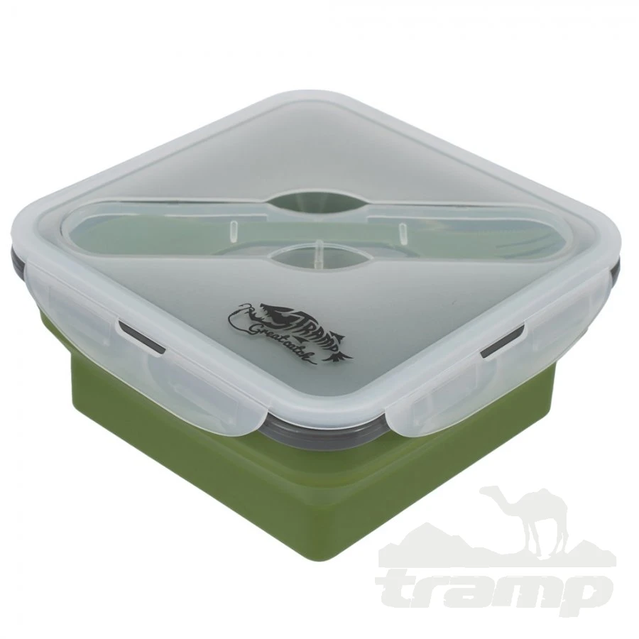 Походная посуда Контейнер силиконовый с ловилкой 400 мл Tramp TRC-144-olive
