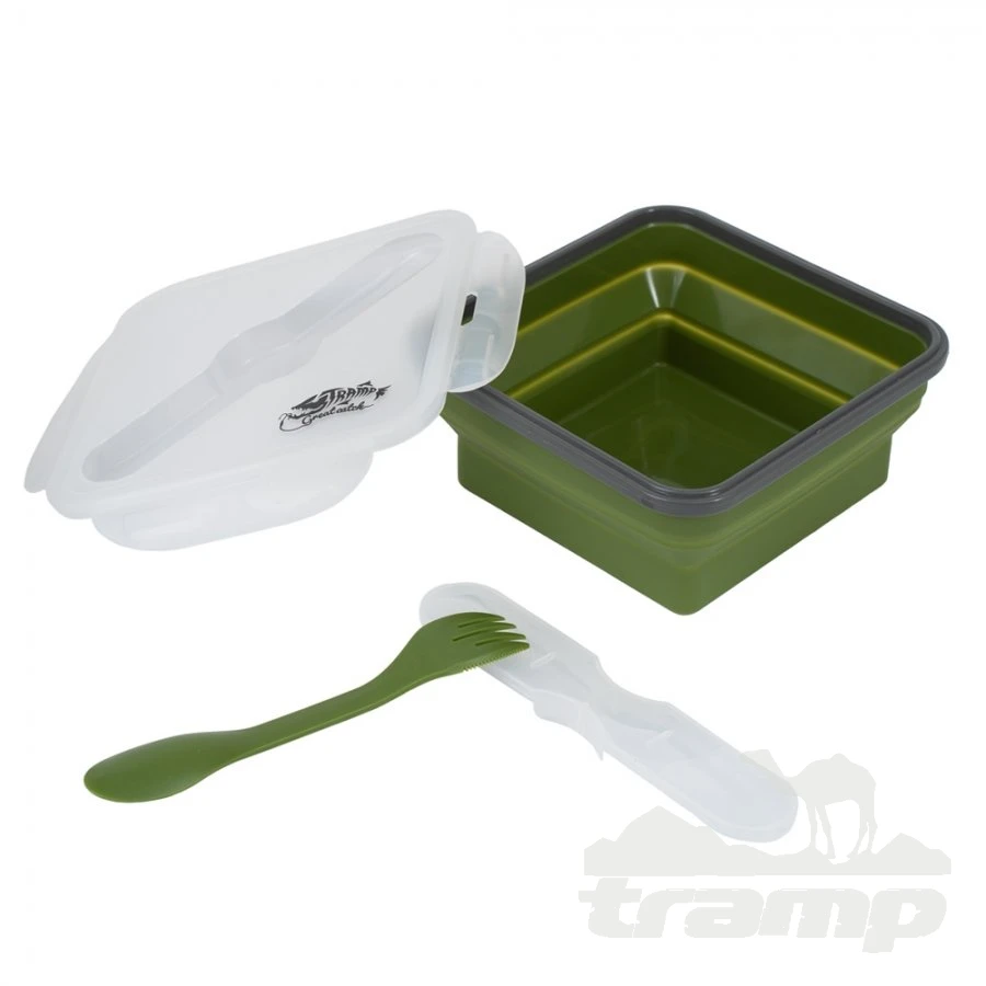 Походная посуда Контейнер силиконовый с ловилкой 400 мл Tramp TRC-144-olive