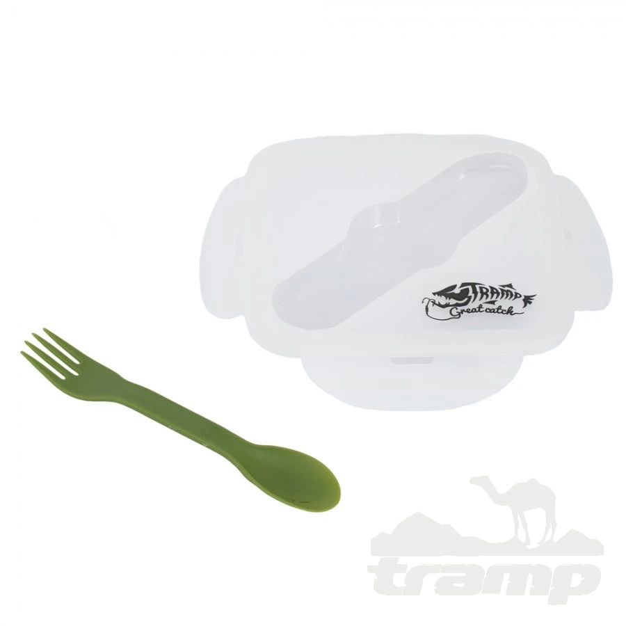 Походная посуда Контейнер силиконовый с ловилкой 400 мл Tramp TRC-144-olive