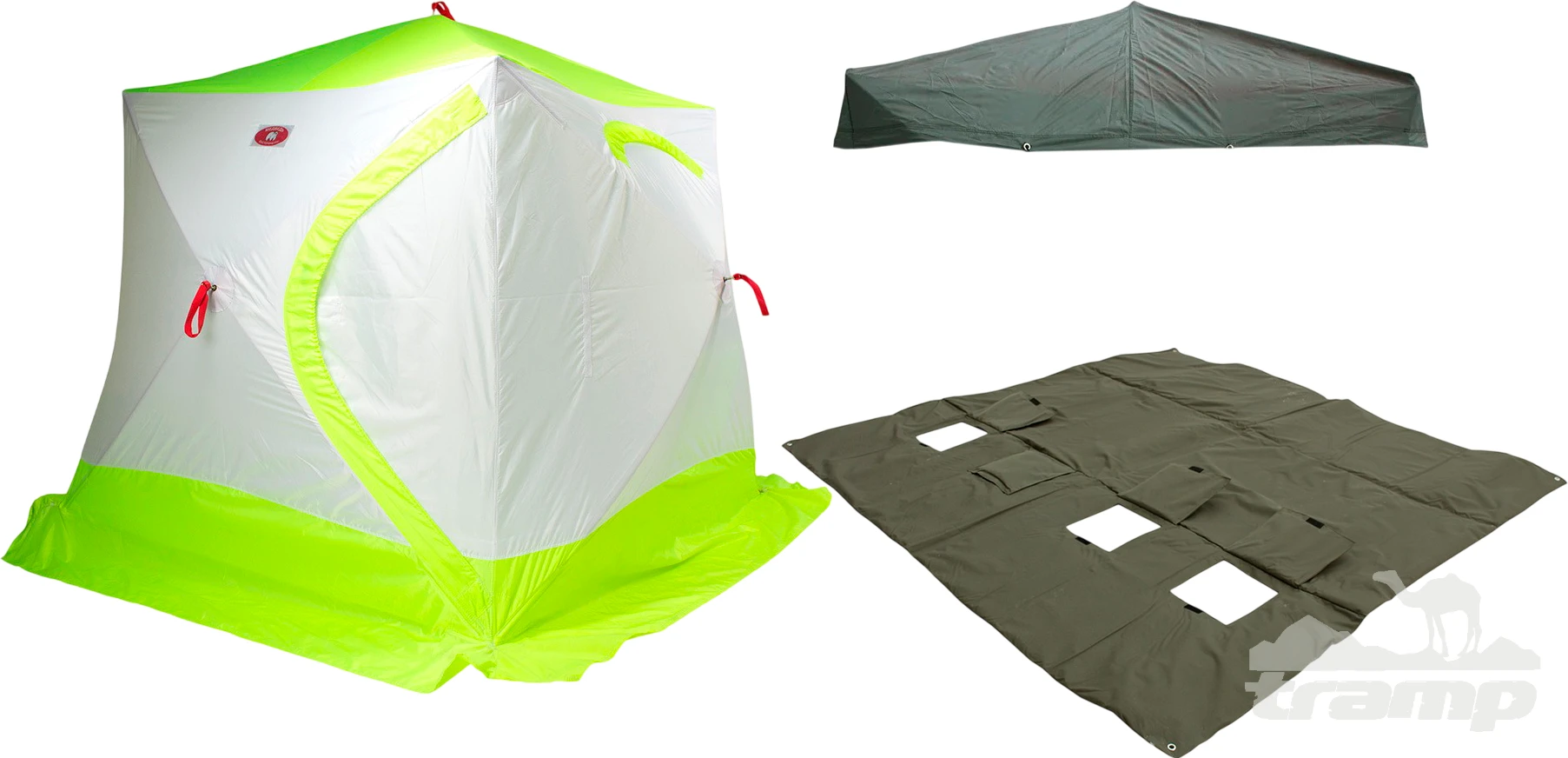 Палатки Зимняя палатка Медведь Куб 3 Люкс (2.1*2.1/1.9m) утеплённая (3-сл) + Пол (ткань Оксфорд 300D) + накидка