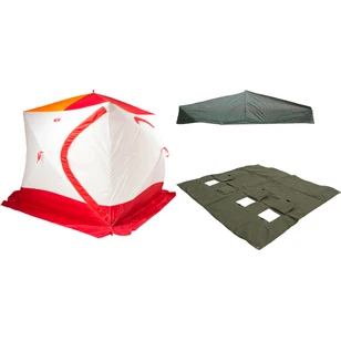 Зимняя палатка Медведь Куб 4 Люкс (2.3*2.3/2.0m) утеплённая (3-сл) + Пол (ткань Оксфорд 300D) + накидка