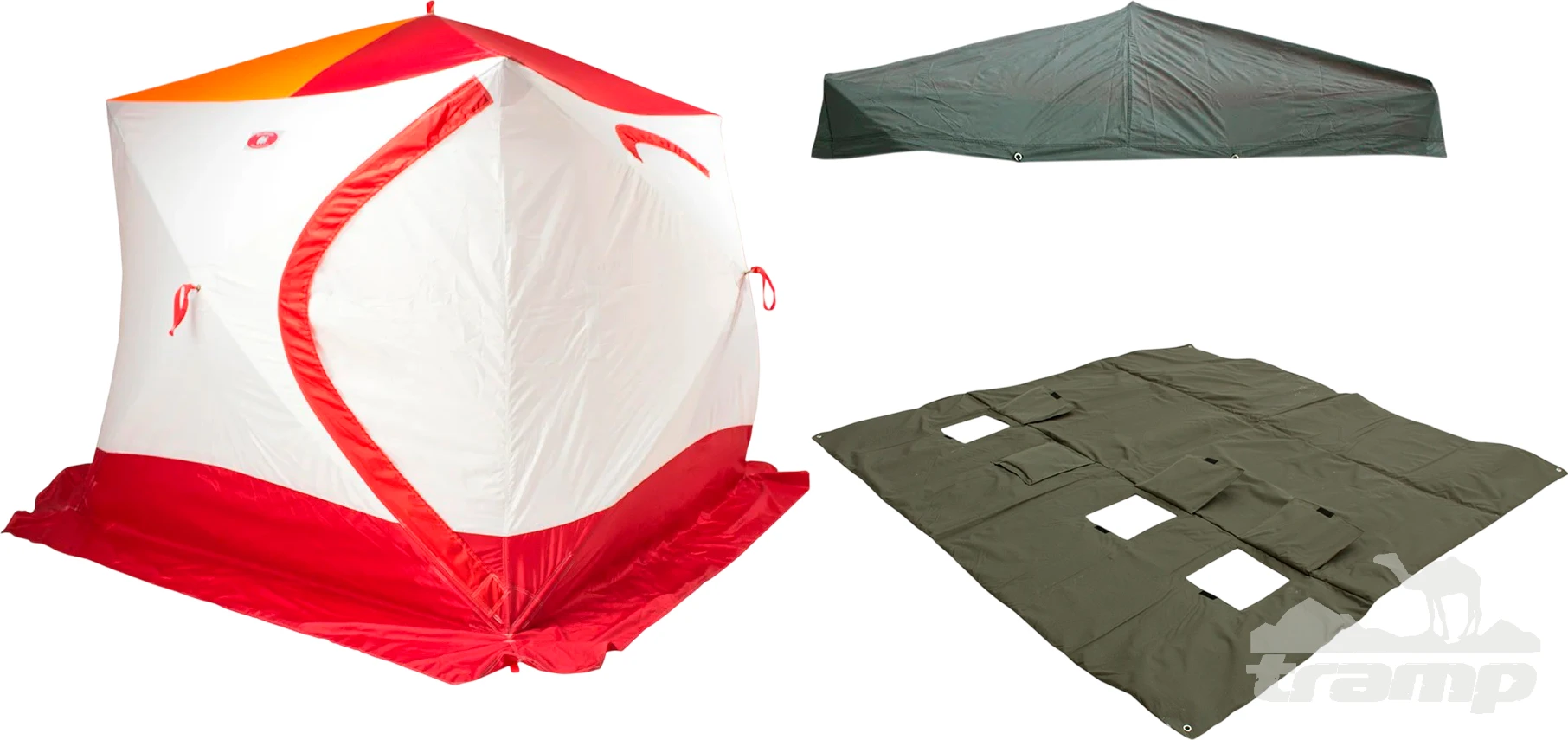 Палатки Зимняя палатка Медведь Куб 4 Люкс (2.3*2.3/2.0m) утеплённая (3-сл) + Пол (ткань Оксфорд 600D) + накидка