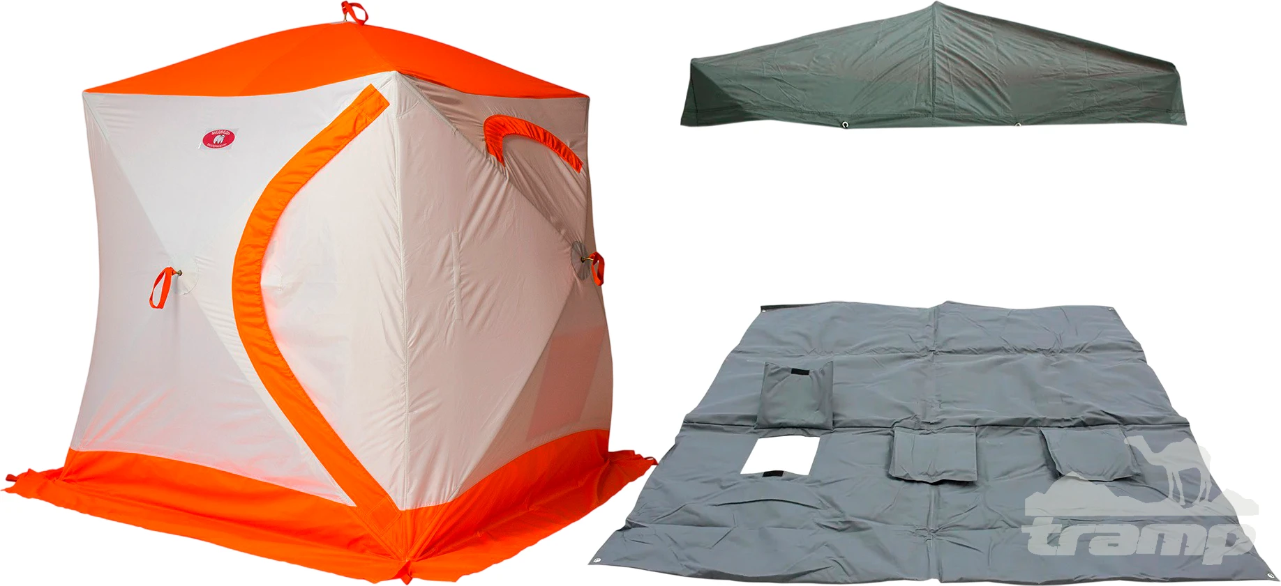 Палатки Зимняя палатка Медведь Куб 2 Люкс (1.8*1.8/1.8m) утеплённая (3-сл) + Пол (ткань Оксфорд 600D) + накидка