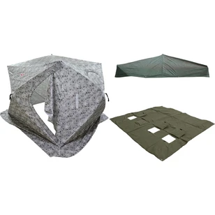 Зимняя палатка Медведь Куб 4 Лонг Люкс (2.15*2.5/2.0m) утеплённая (3-сл) + Пол (ткань Оксфорд 600D) + накидка