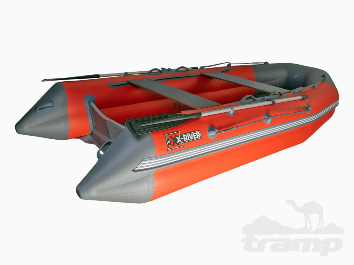 Лодки ПВХ Надувная ПВХ лодка X-River Mark 370 НДНД (красный , дно серое ,серая фурнитура)