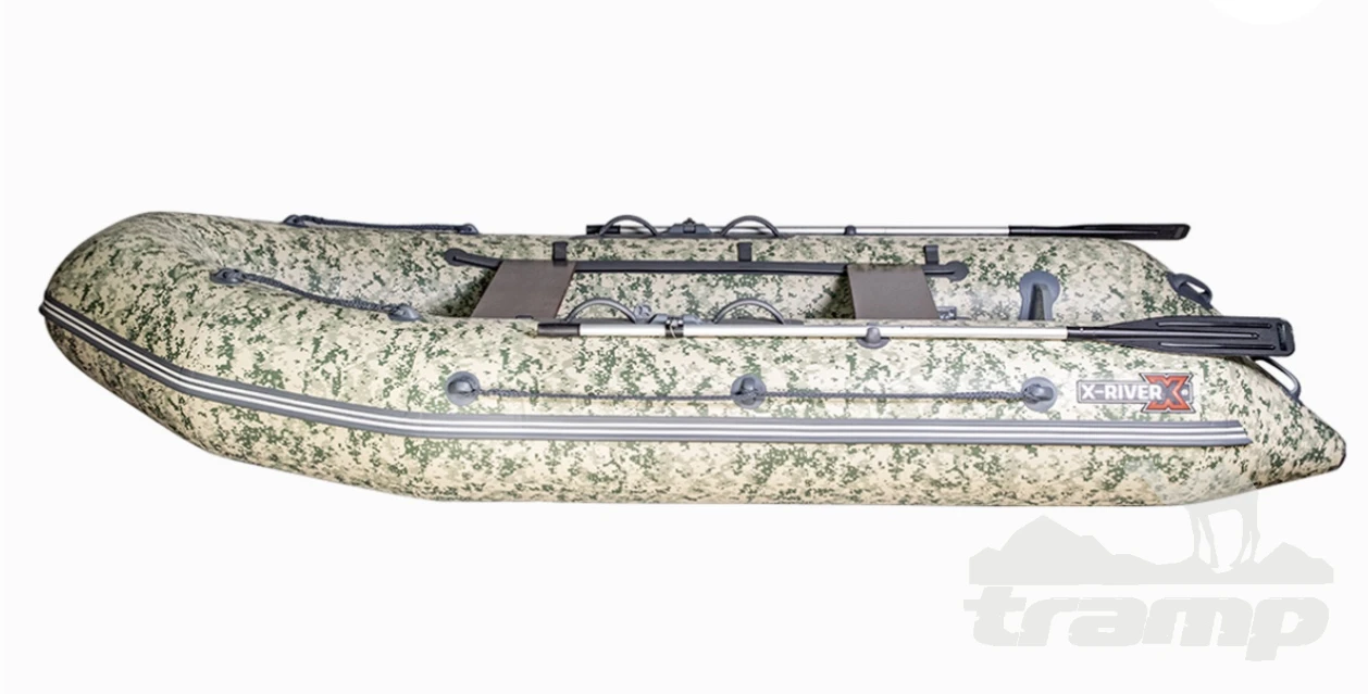 Лодки ПВХ Надувная ПВХ лодка X-River Rocky 375 (пиксель, черная фурнитура) + дублирование тканью ПВХ дна