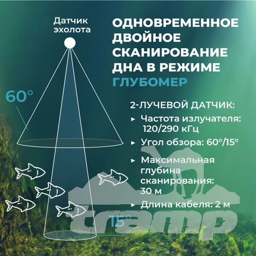 Эхолоты Портативный 2-х лучевой эхолот с глубомером ТМ CALYPSO FFS-02 COMFORT PLUS