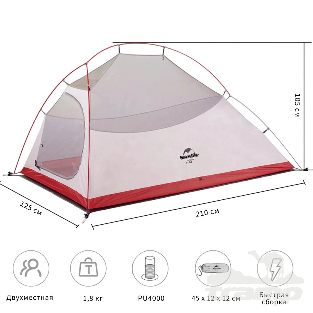 Палатки Палатка Naturehike Сloud up 2 20D | Серая