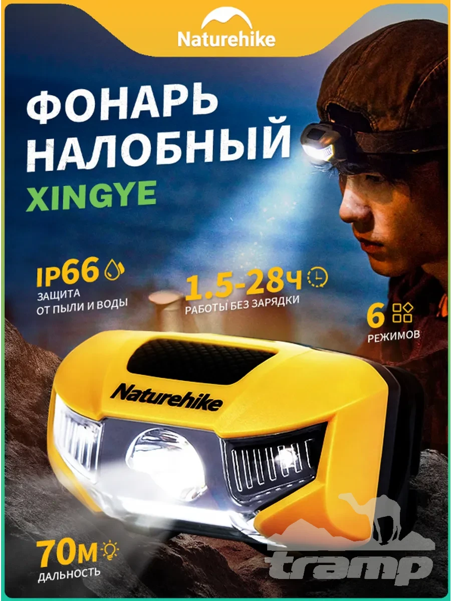 Фонари туристические Налобный фонарь Naturehike 210 Лм | Желтый