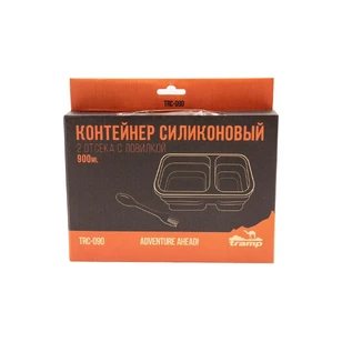 Контейнер силиконовый 2 отсека с ловилкой, 900 мл, TRC-090-orange