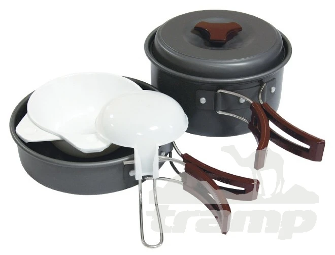 Походная посуда Набор посуды туристической Tramp на 1-2 персоны из анодированного алюминия TRC-025
